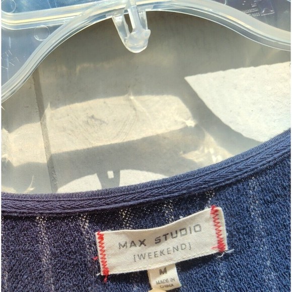 Max Studio Dress Weekend Henley Blue White Striped Roll-tab Sleeves Mini Medium - Picture 6 of 9